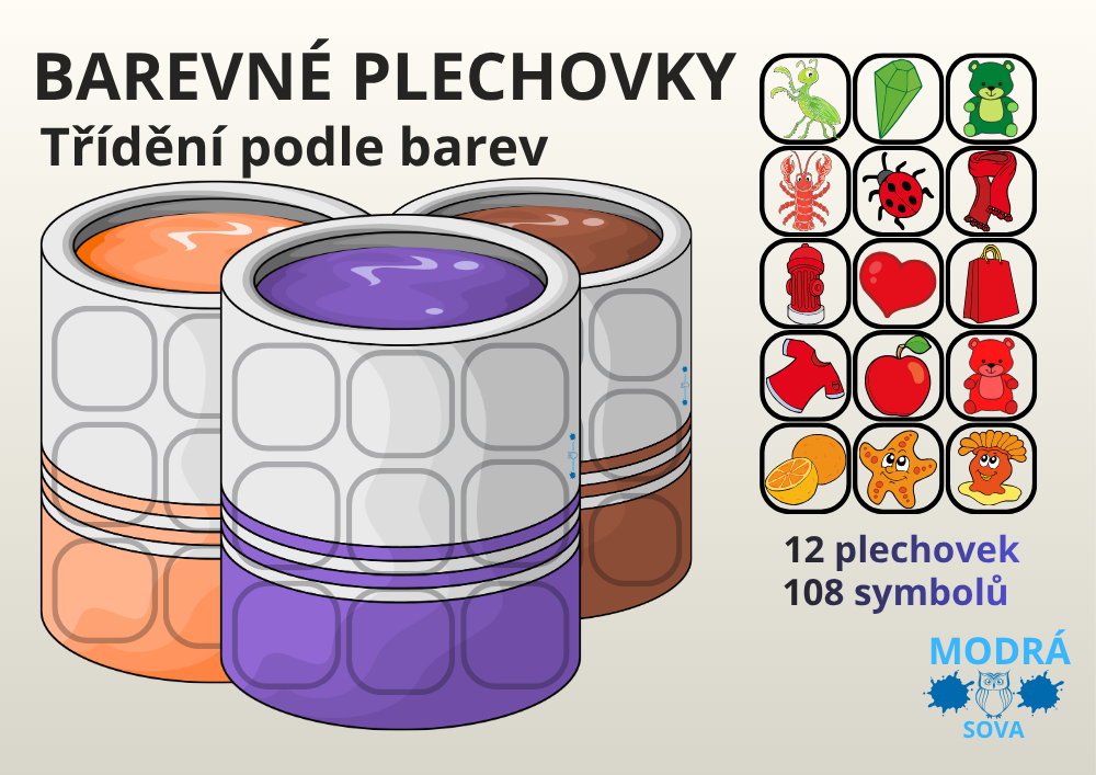 Barevné plechovky - třídění podle barev
