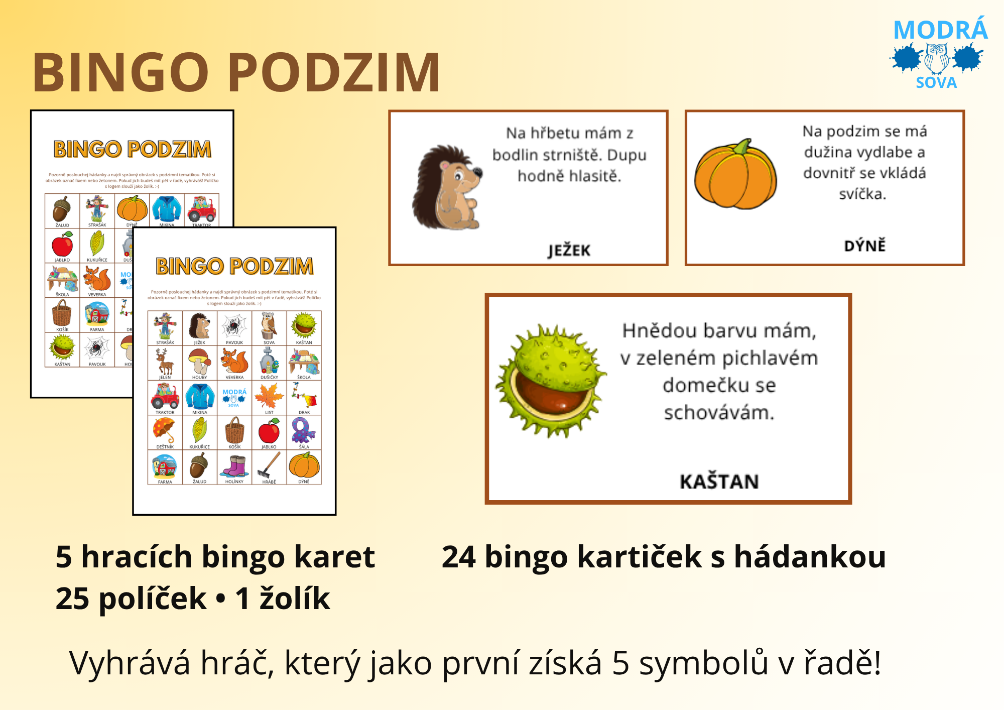 Podzimní bingo (5 bingo karet, 24 bingo kartiček)