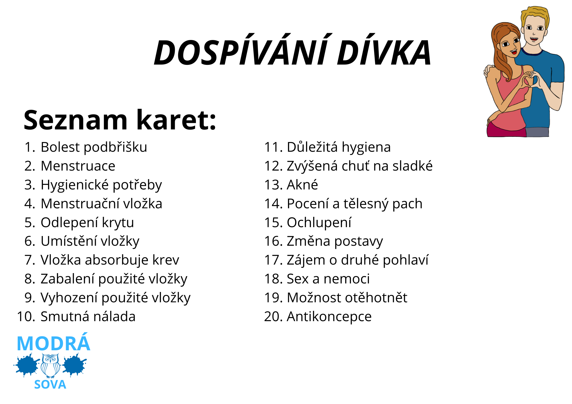 Dospívání dívka - výukové karty 