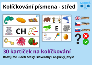 Aktivita pro nejmenší - Kolíčkování písmena střed (30 karet)