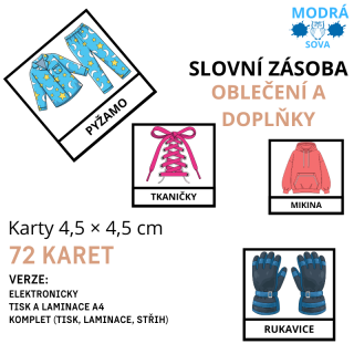 Základní slovní zásoba OBLEČENÍ a DOPLŇKY (72 kartiček), kartičky 4,5 x 4,5 cm