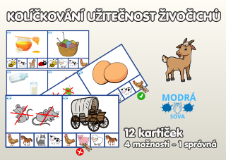 Aktivita pro nejmenší - Kolíčkování užitečnost živočichů (12 kartiček)